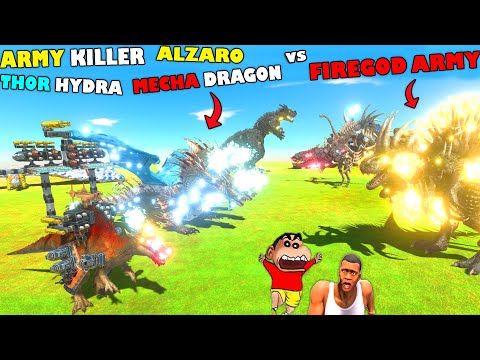 ARMY KILLER, THOR HYDRA, MECHA DRAGON & ALZARO vs FIREGOD ARMY in Animal Revolt Battle Simulator