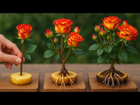 1 slice of potato / Enough nutrients for roses to take root and grow for 5 years.