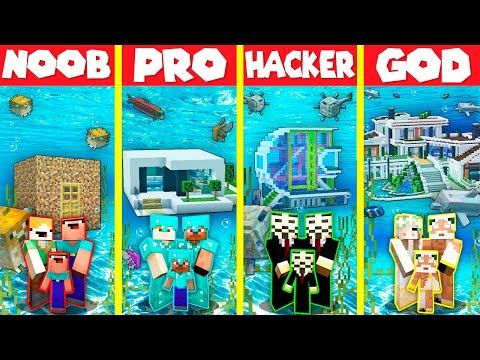 Minecraft Battle: UNDERWATER BASE HOUSE BUILD CHALLENGE - NOOB vs PRO vs HACKER vs GOD / Animation