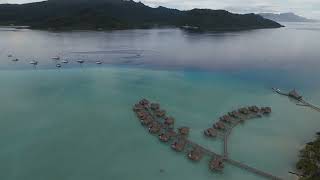 Drone footage: Taha'a coral garden with view on Bora Bora