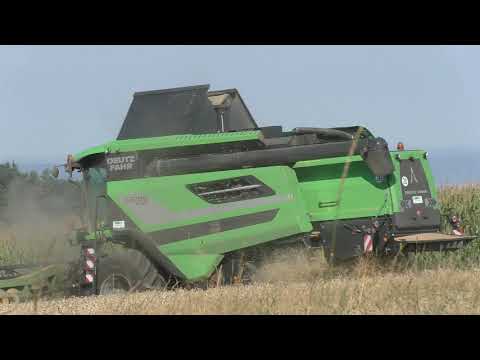 Ernte 2019 Weizendreschen am Abend Deutz Fahr 7206 TSB Mähdrescher beim Weizen Dreschen wo  es nicht
