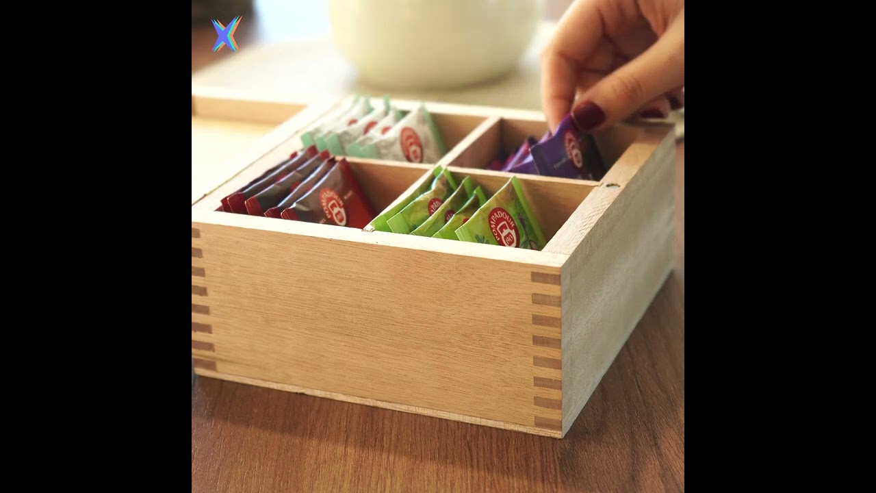 Scatola Per Bustine Di Tè In Legno Con 9 Scomparti - 30x20x10cm, Coperchio In Vetro, Naturale - Foto 4