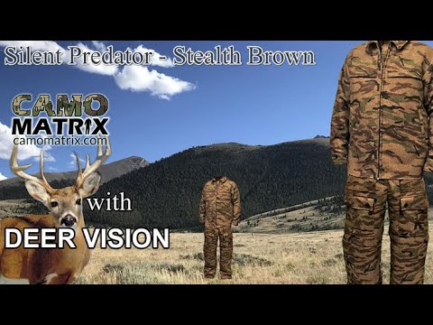 Silent Predator Stealth Brown hunting camo in Human and Deer Vision on 14 Backgrounds