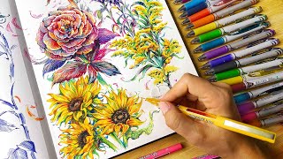 SKETCH WITH ME ✨ NEW Pens + BRIGHT Flowers!