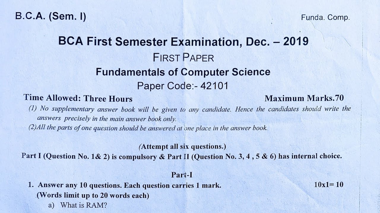 Bca 1st semester computer fundamental question paper Examination 2022 ।।