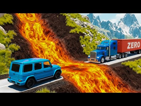 Cars vs Lava Crosses Road Challenge #1 in BeamNG Drive!