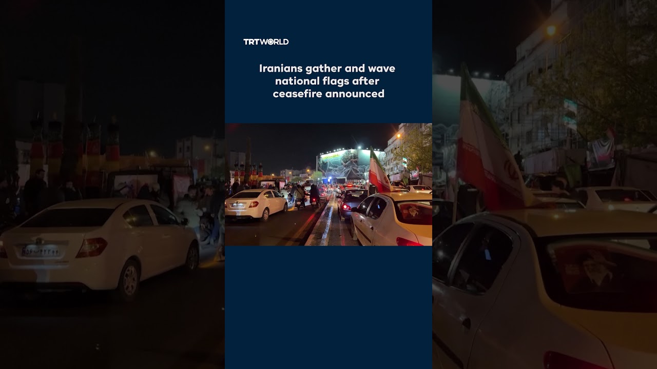 Video | Iranians gather and wave national flags after ceasefire announced