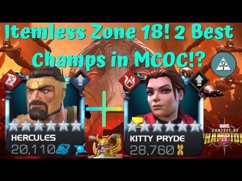 Hercules+Kitty! Godly Duo! Itemless Zone 18 Incursion Push Madness! 1%HP  Immortal! Links! - MCOC
