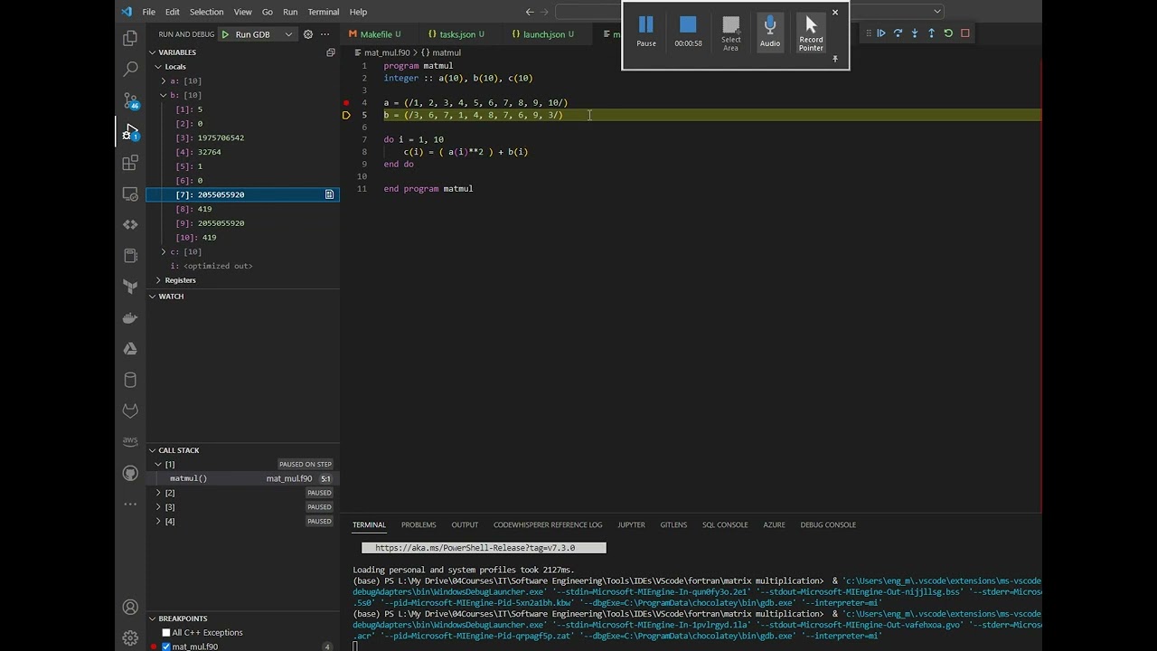 Debugging FORTRAN code using VScode