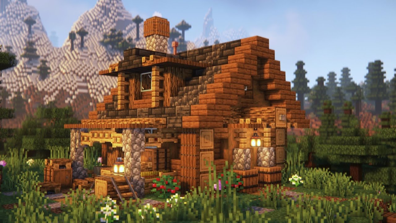 Minecraft Starter House | 🪵 Mountain Cabin Easy Tutorial