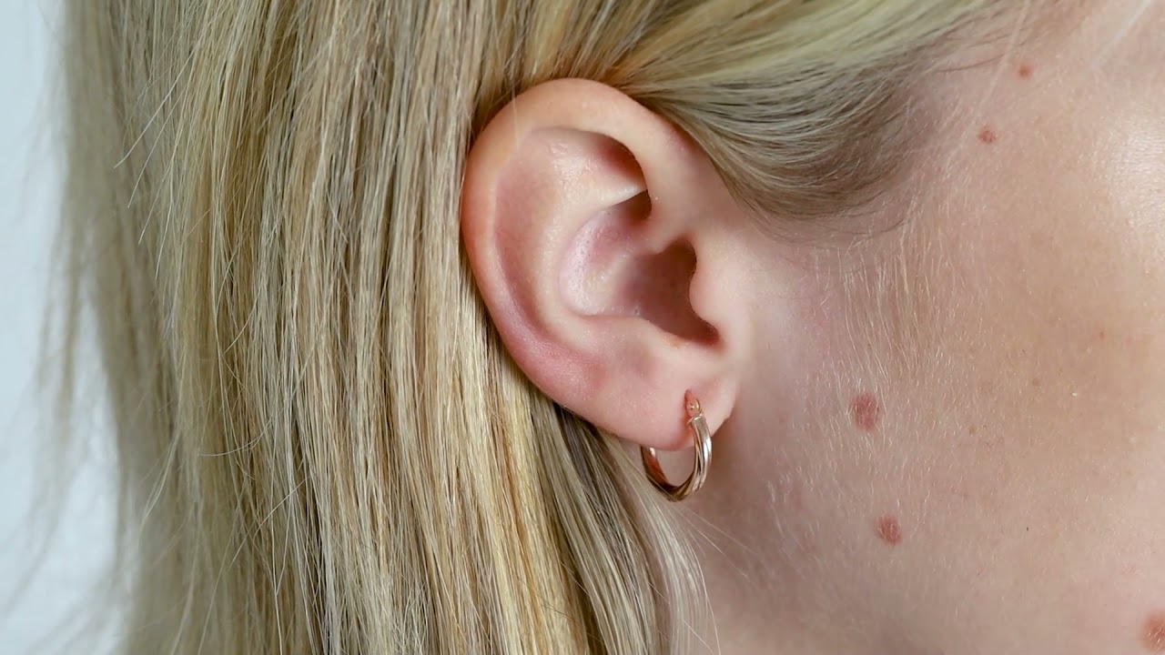 Watch video 9ct Rose Gold Twist Design Hoop Earrings - 15mm Now 9ct Rose Gold Twist Design Hoop Earrings - 15mm