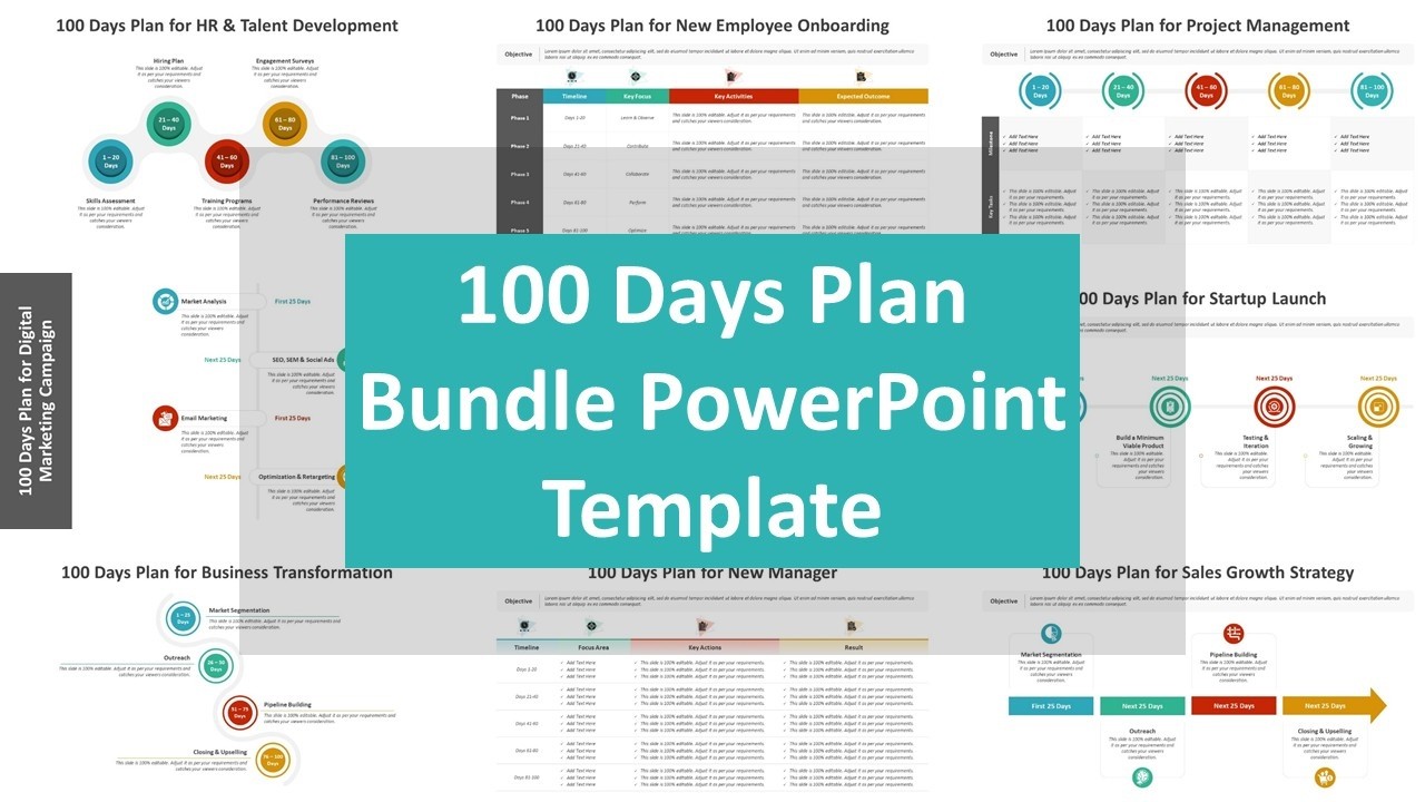 100 Days Plan Bundle PowerPoint Template | Kridha Graphics