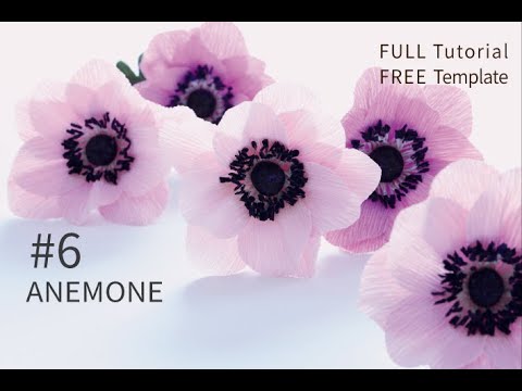 FREE PDF TEMPLATE & FULL TUTORIAL #1.Anemone crepe paper flowers purple 주름지꽃 아네모네 만들기