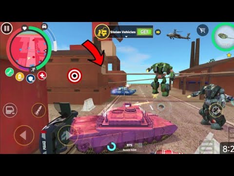 Rope Hero Vice Town -(Pink Tank FightGreen Police Car Robot) Army Tank inMilitary Warehouse - HD