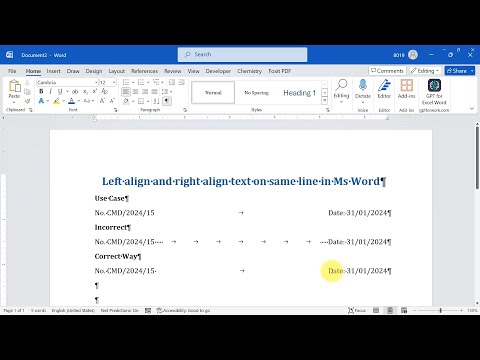 How to left & right justify text on same line in Ms Word