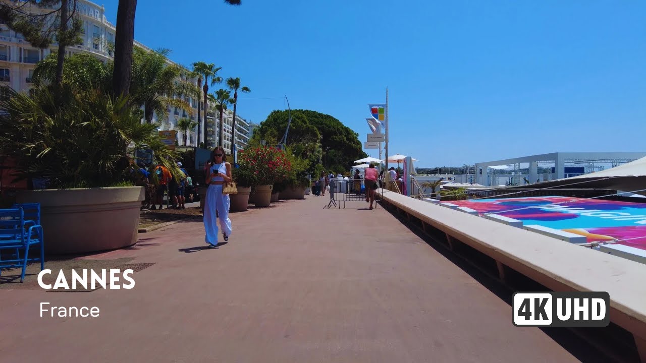 Immersive street-level walking tour through Cannes Croisette, France, showcasing authentic urban landscapes, local architecture, and the vibrant atmosphere of the city's neighborhoods