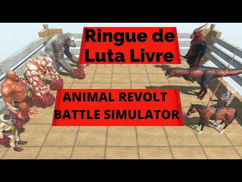 Goro, Golem de Lava, Gigante da Colina e Minotauro no Ringue do Animal Revolt Battle Simulator