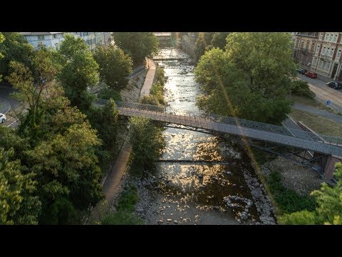 Evening at the Dreisam River (Freiburg) | Aerial (4K)