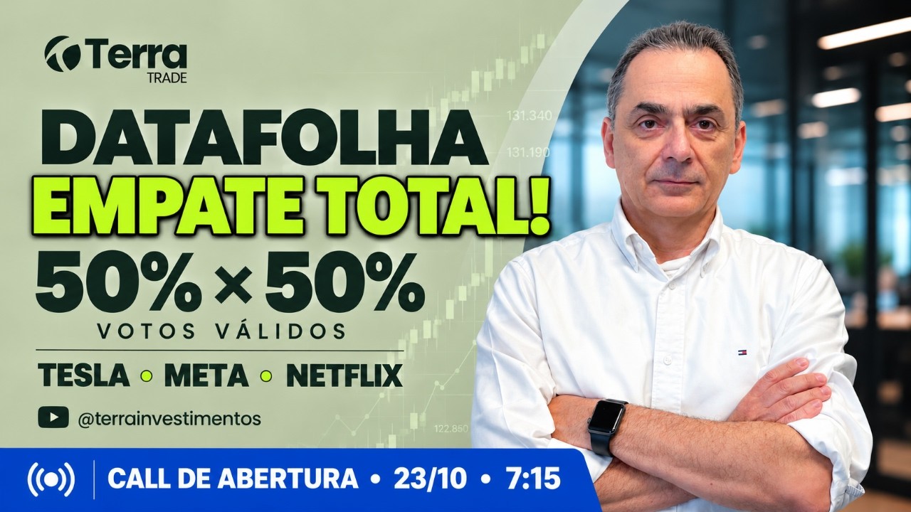 📊 Datafolha: empate total! Tesla, Meta e Netflix | Call de Abertura 23/10/26 7:15