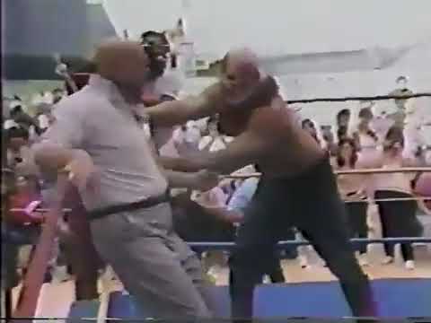 Red River Jack and Spike Huber vs Abdullah The Butcher and Eli The Eliminator.  WCCW 1987