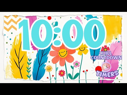 10 Minute Chill Countdown Timer With Music| Flowers and Feather Theme, Bright Vibrant Colors