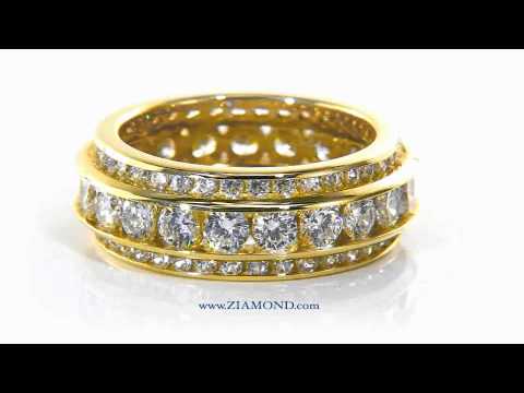 Opus Three Row Channel Set Round Lab Grown Diamond Look Cubic Zirconia Eternity Mens Ring 14K Gold