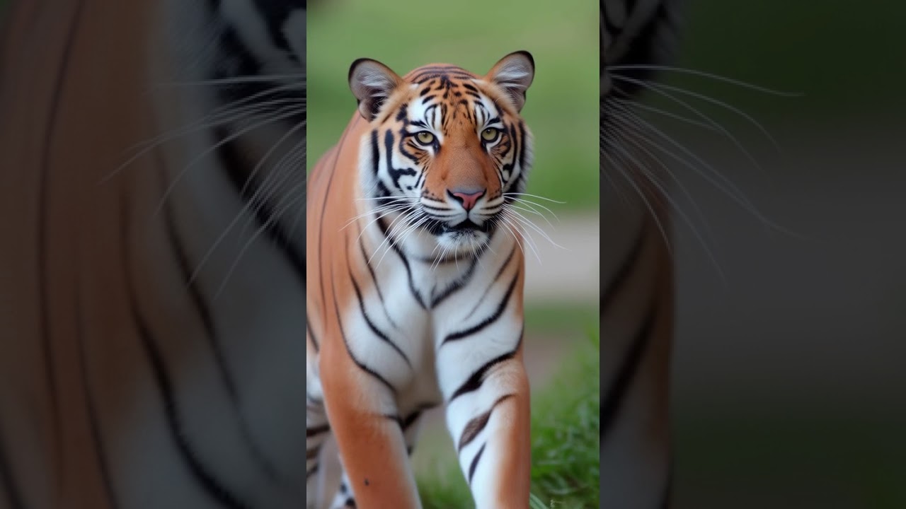 a tiger walking on road ai video