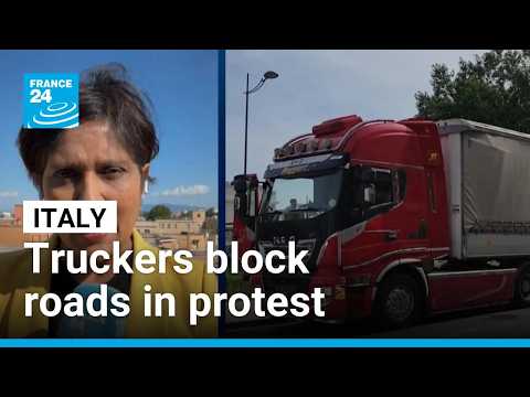 Italian truckers block roads to protest against soaring diesel prices