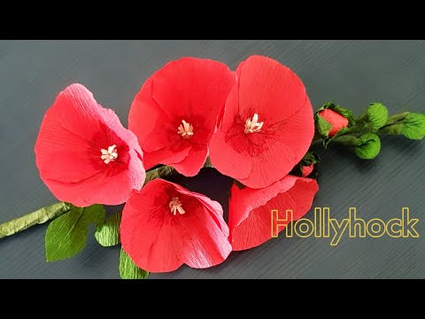 How to make paper flower hollyhock || crepe paper flower making tutorial
