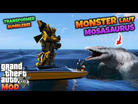 JUNIOR DAN BUMBLEBEE DISERANG MONSTER LAUT MOSASAURUS - GTA 5 MOD TRANSFORMER