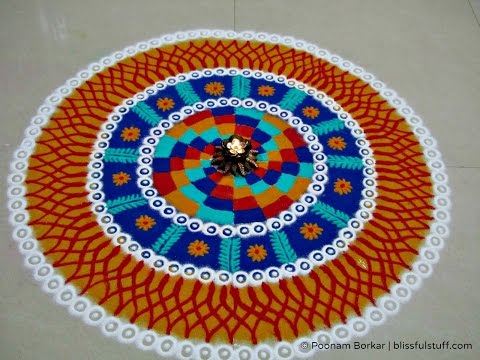 beautiful and unique multicolored rangoli design by poonam borkar