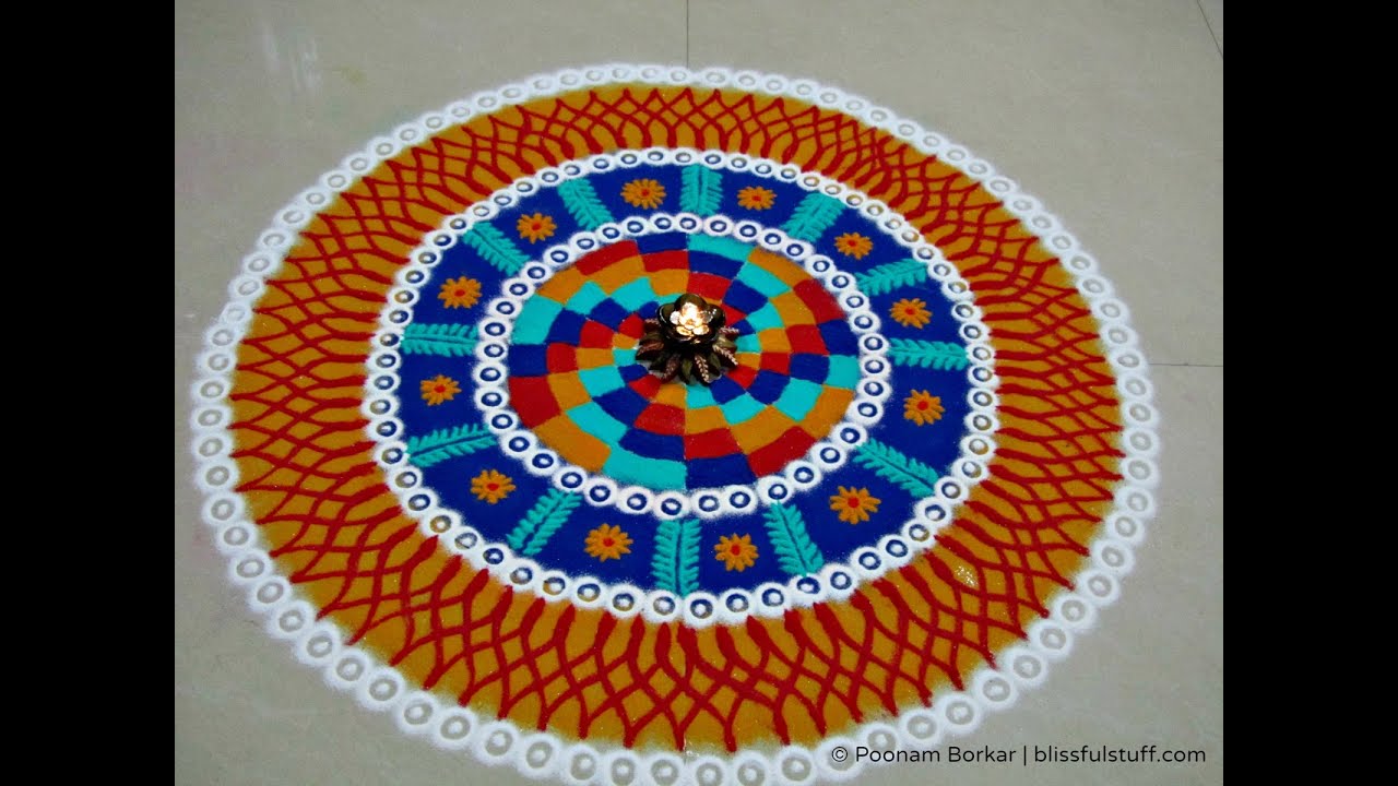 Beautiful and unique multicolored rangoli design by poonam borkar