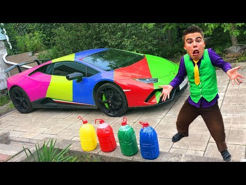 Mr. Joe on Multicolor Lamborghini Huracan found Magic Bottles & Car Changes Colors for Kids