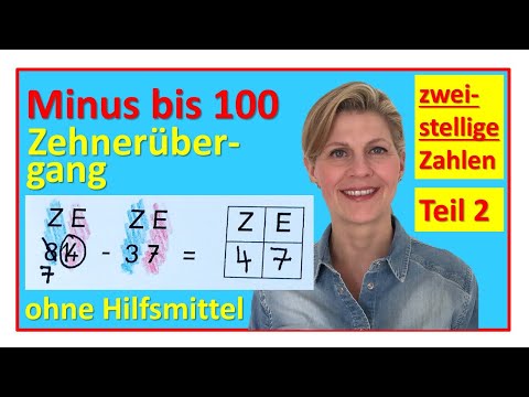 Minus bis 100 mit Zehnerübergang zweistellige Zahlen Teil 2 - Rechnen mit Hilfszahlen
