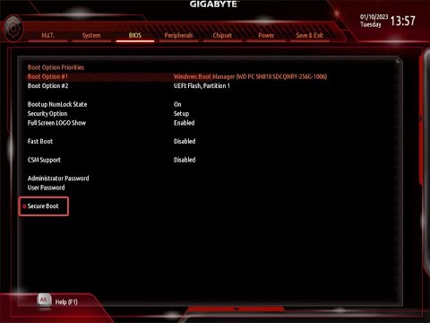 Sicheres starten / Secure Boot aktivieren in Gigabyte Bios DEUTSCH