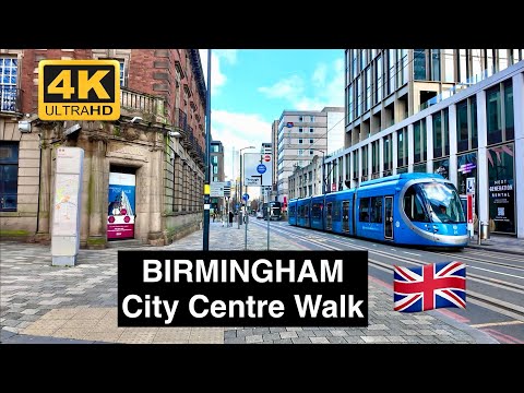 England, Birmingham City Centre Walking Tour 4K, UK