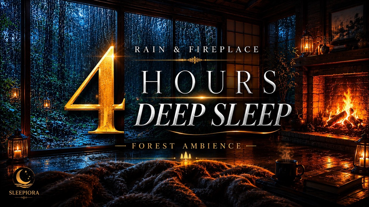 Heavy Rain Outside, Warm Fire Inside | 4 Hours Sleep