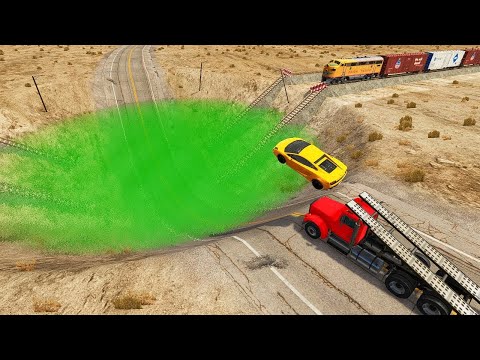 Cars and Ramp Truck vs Huge Pit and Trains | BeamNG.Drive