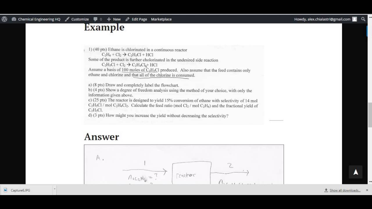 Material Balances, Problem Solution on Balances with Chemical Reactions