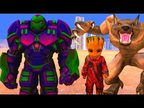 Baby Groot & Werewolf vs Hulkbuster - EPIC Fight