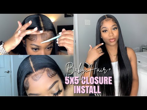 DETAILED BABY HAIR TUTORIAL + WIG INSTALL ON 5x5 CLOSURE | Unice Hair