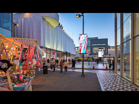 Caminhada noturna em Songdo e Shooping Center, cidade de Incheon | Viajar Coreia 4K HDR