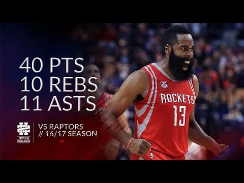 James Harden 40 pts 10 rebs 11 asts vs Raptors 16/17 season