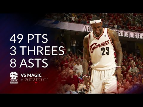 LeBron James 49 pts 3 threes 8 asts vs Magic 2009 PO G1