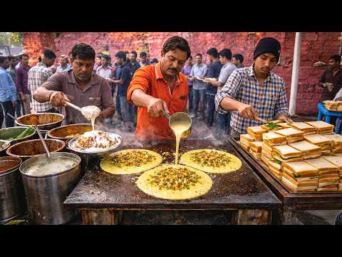 Inside India’s Busy Street Food Stall | Chilla Dosa, Sandwich & Dahi Vada Marathon