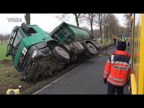 21.01.2022 - VN24 - Salvage contractor pulled tipped over dump truck back on its wheels