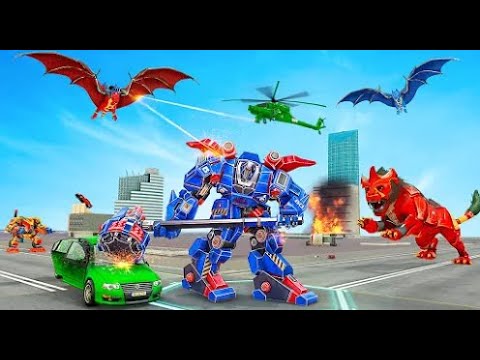 Lion Robot Car Game 2021 Part-2 | Rescue City Flying Bat Robot Android GamePlay | By Game Crazy