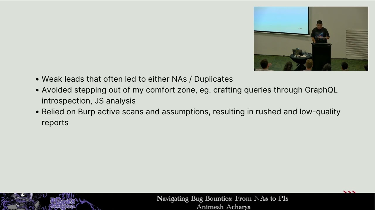 Navigating Bug Bounties: From NAs to P1s - Animesh Acharya, BSides Canberra 2025