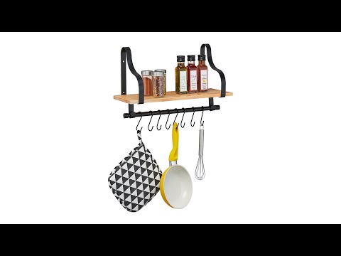 Wandregal für Küche mit Haken Schwarz - Braun - Holzwerkstoff - Metall - 43 x 32 x 18 cm