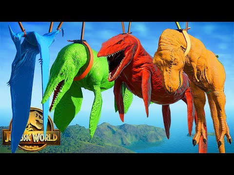 T rex vs Mosasaurus vs Tylosaurus vs Pteranodon - Dinosaur Fight | Jurassic World Evolution 2